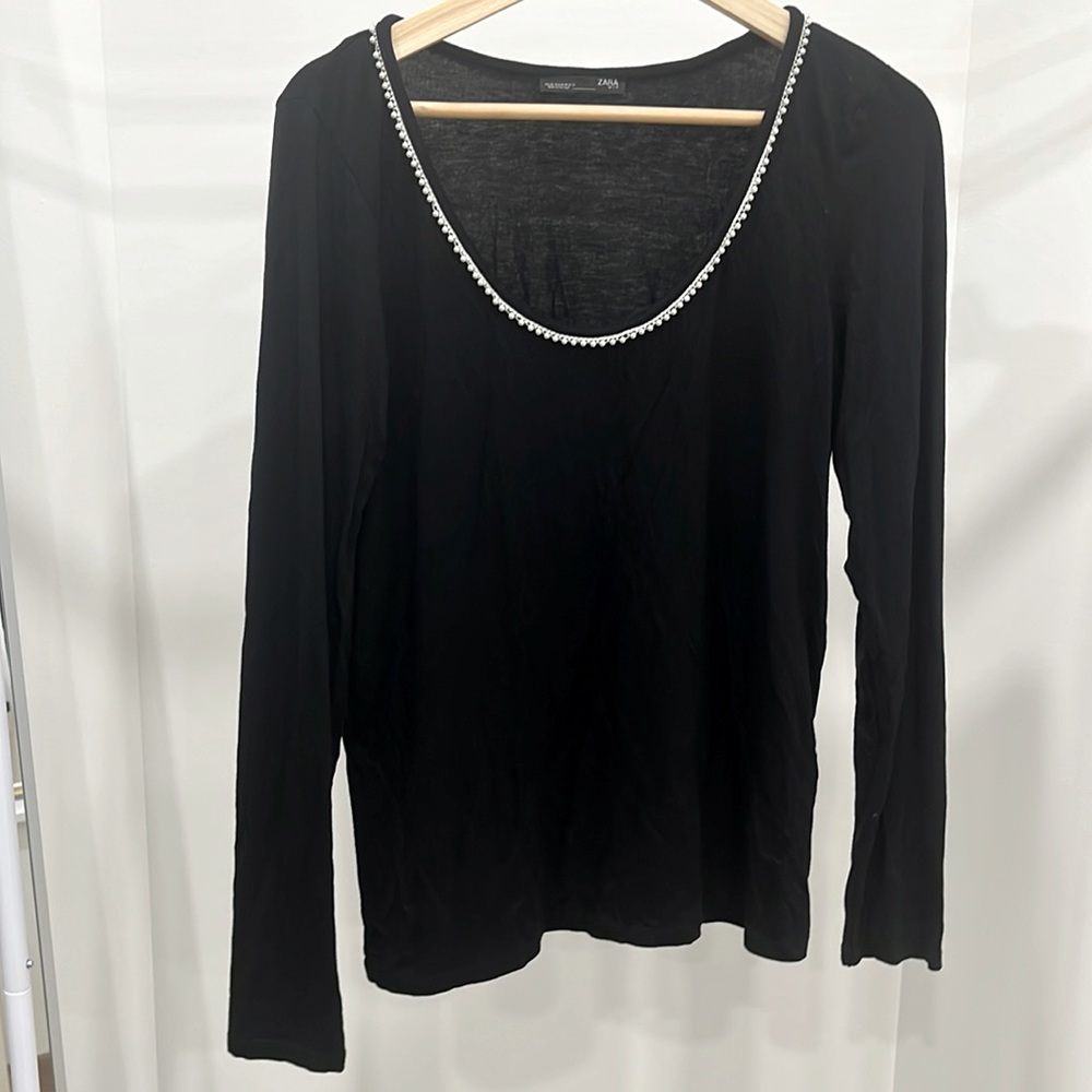Zara black long sleeve with pearl neckline
